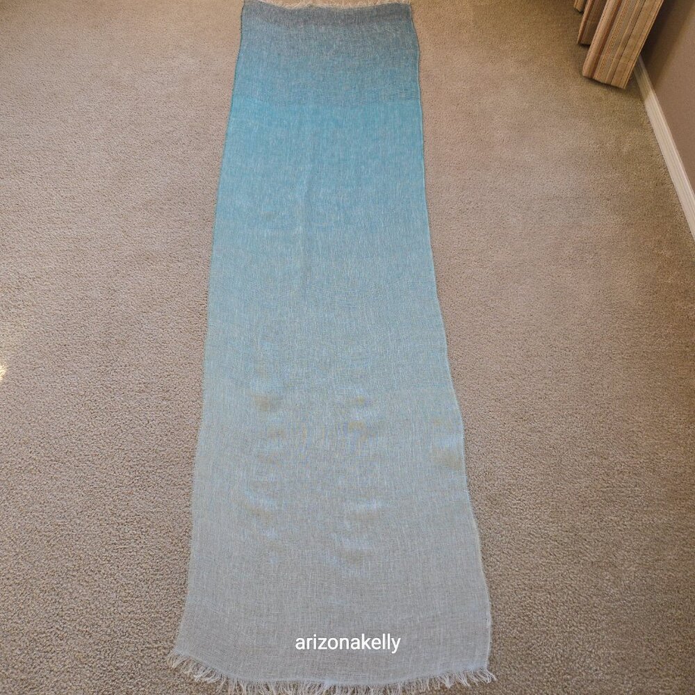 NWOT Linen Scarf Gradient Blue Ombre - Picture 5 of 14